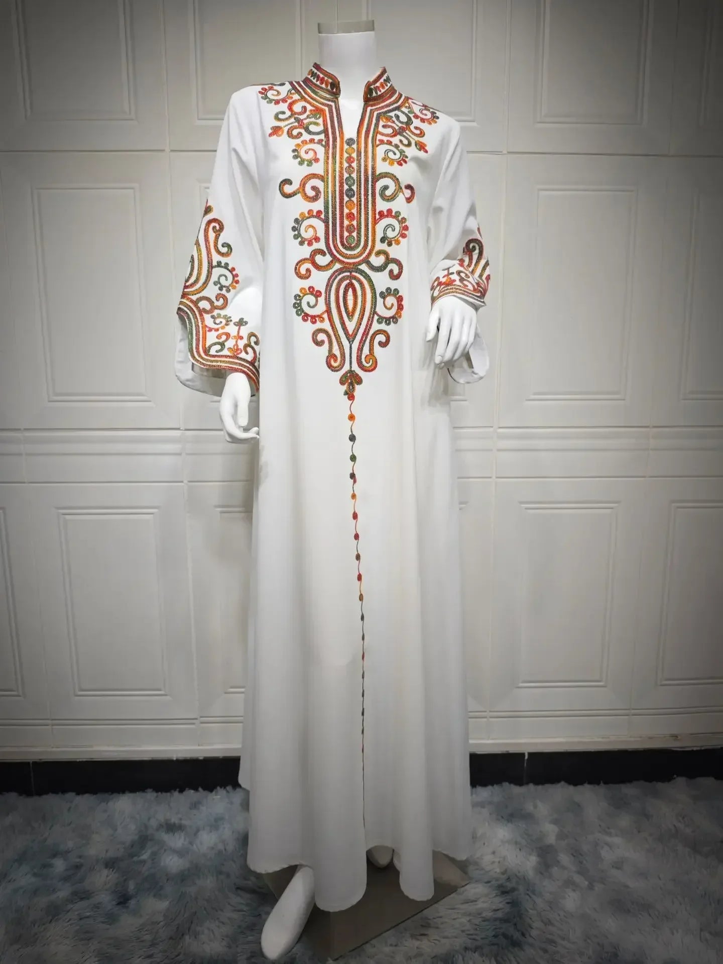 Elegant Long Sleeve V-neck Embroidery Abaya - Palm and Thread