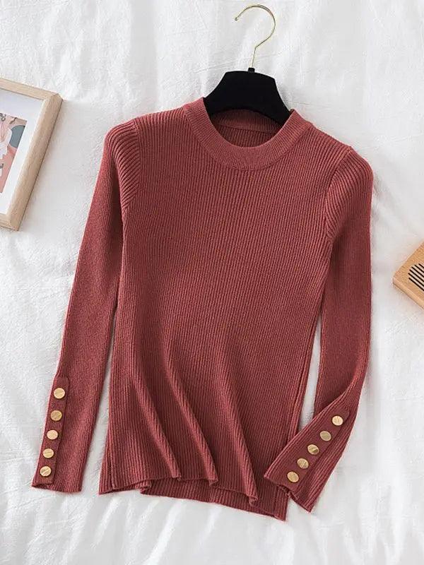 Pullovers Button O-Neck Chic Top - Palm and Thread
