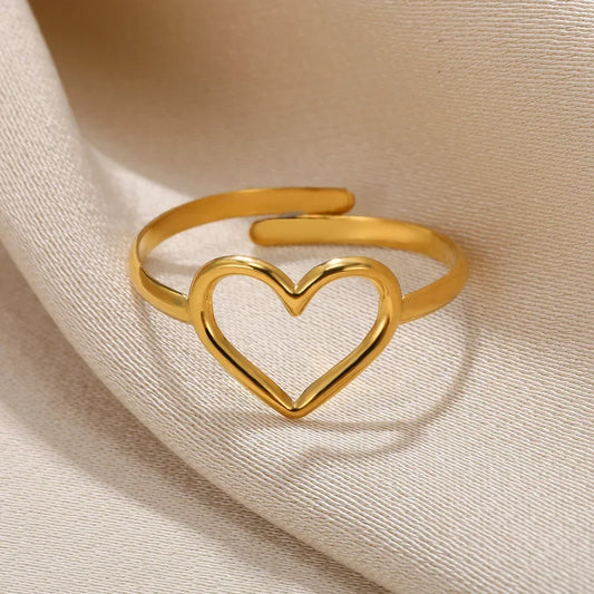 Stainless Steel Heart Wide Ring Adjustable - Palm and Thread