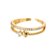 Zircon Heart Stainless Steel Gold Color Geometric Open Finger Ring - Palm and Thread
