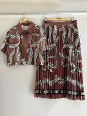 retro geometric print lapel shirt +SKIRT two-piece set - Palm and Thread