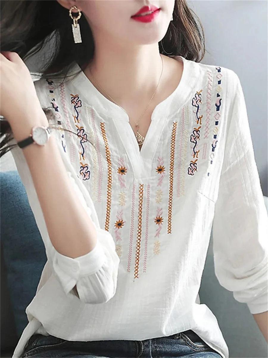 White Blouse Top Lady Casual - Palm and Thread