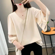 Mesh Patchwork Sleeve Blouse - Palm and Thread