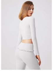Padded Long Sleeve Crop Top & High Waist Flared Leggings