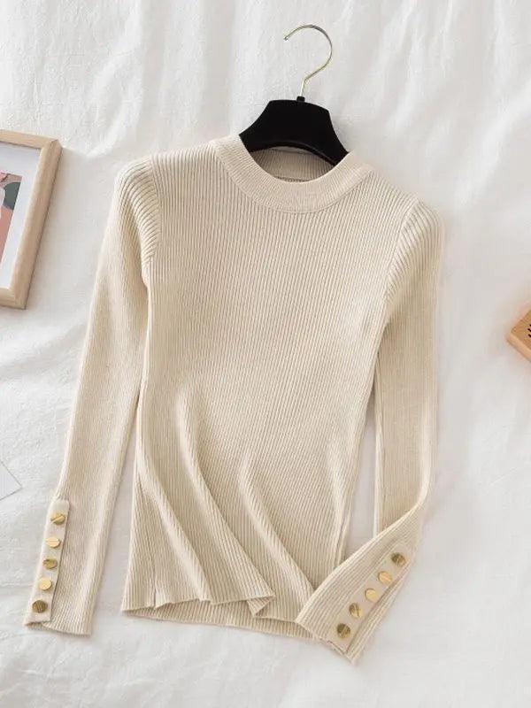 Pullovers Button O-Neck Chic Top - Palm and Thread