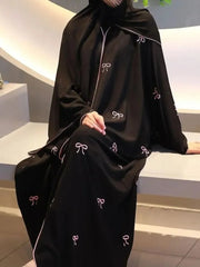 Bowknot Embroidery Long Abaya - Palm and Thread