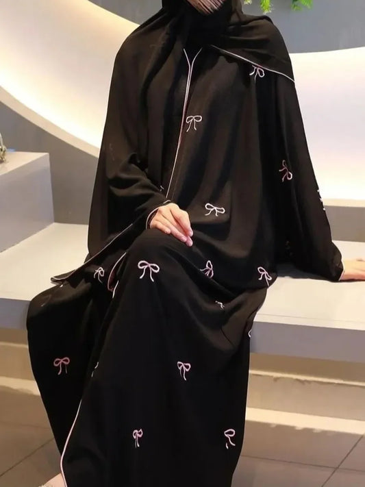 Bowknot Embroidery Long Abaya - Palm and Thread