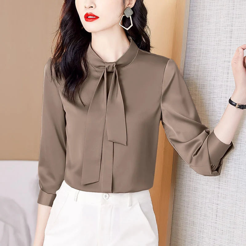 Satin Elegant Fashion Bow Tie Blouse - Palm and Thread