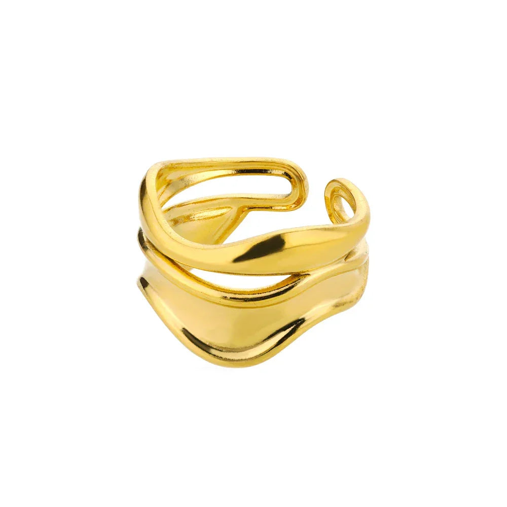 White Zircon Flower Leaf Shape Stainless Steel Ring - Palm and Thread