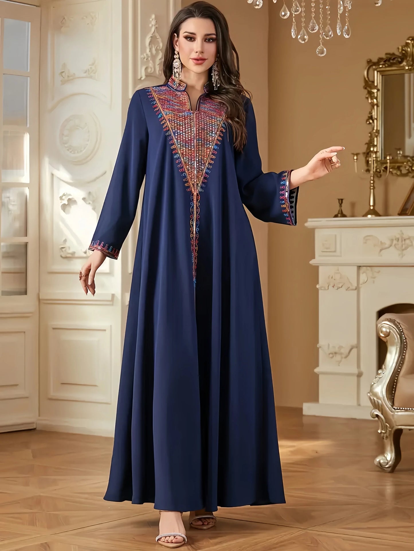 Trendy Adorned with Intricate Multicolored Embroidery Abaya - Palm and Thread