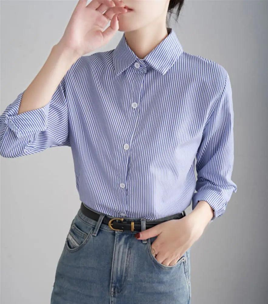 Blue Striped Shirt Top - Palm and Thread