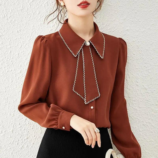 Ribbon Patchwork Chiffon Blouse - Palm and Thread