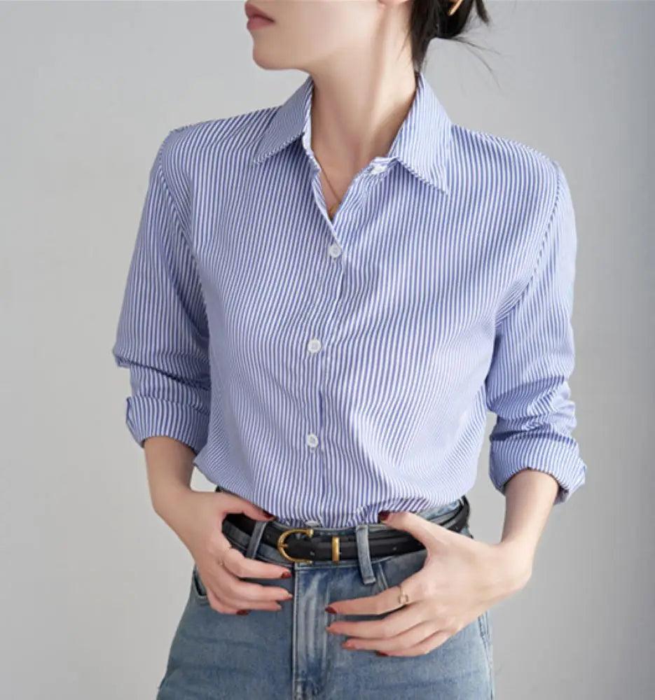 Blue Striped Shirt Top - Palm and Thread