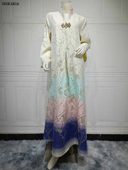 Fashion Floral Jacquard Gradient Color Elegant Long Dress Abaya - Palm and Thread