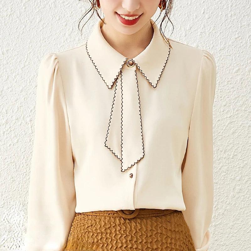 Ribbon Patchwork Chiffon Blouse - Palm and Thread