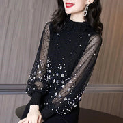 Mesh Patchwork Beaded T-Shirt Top - Palm and Thread