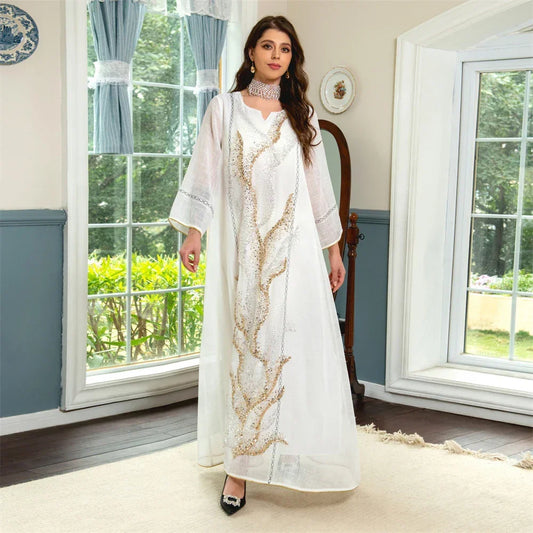 Mesh Bead Embroidered Abaya - Palm and Thread