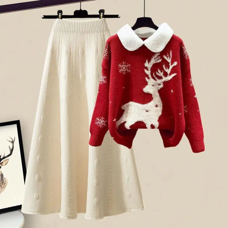 Knitted Sweater + Half Body Skirt Matching Set - Palm and Thread