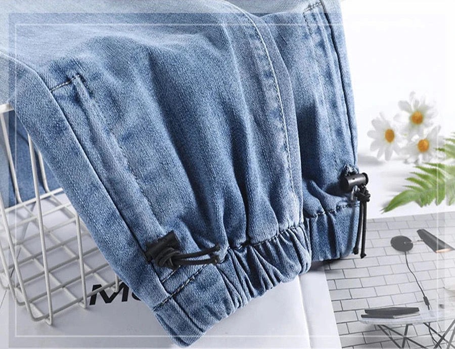 Drawstring Elastic Waist Casual Jeans Pant - Palm and Thread