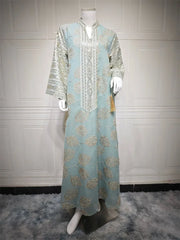 Embroidery Sequins Maxi Dress Casual Loose Abaya - Palm and Thread