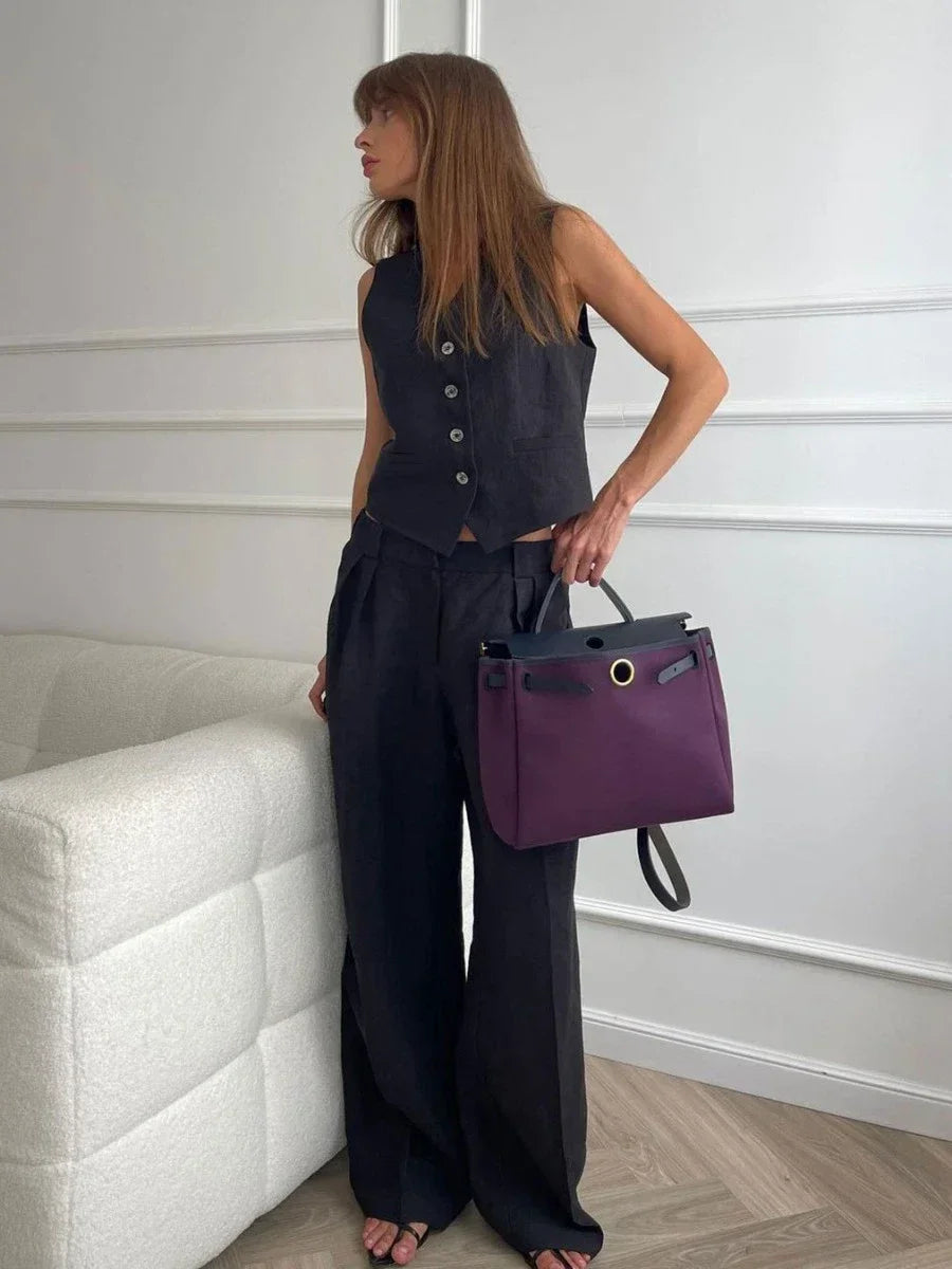 Linen Cotton Chic Vest ＆ Pants Suit Two-Piece Set - Palm and Thread