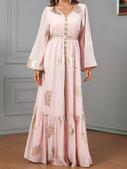 Iron V-Neck Button Dress Abaya - Palm and Thread