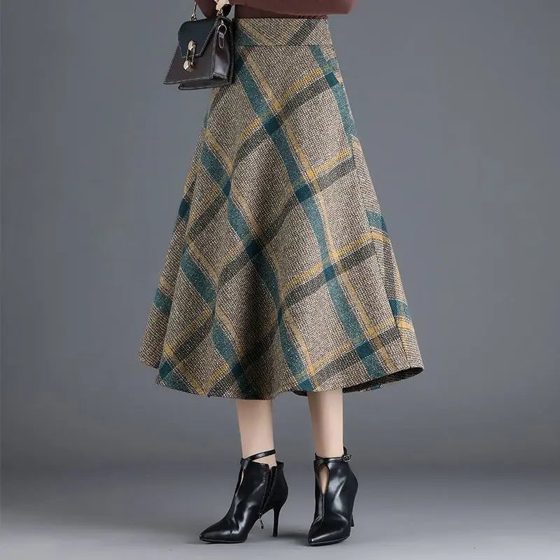 Vintage Plaid Print Woolen Skirt - Palm and Thread