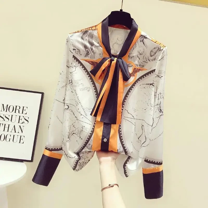 Chiffon Scarf Collar Long Sleeve Blouse - Palm and Thread