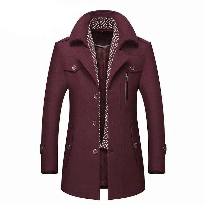 Scarf Collar Cotton-Padded Woolen Coat