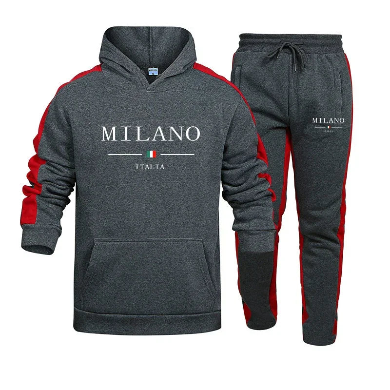 Tracksuit Print Casual Hooded Sweatshirt 2 Piece Set