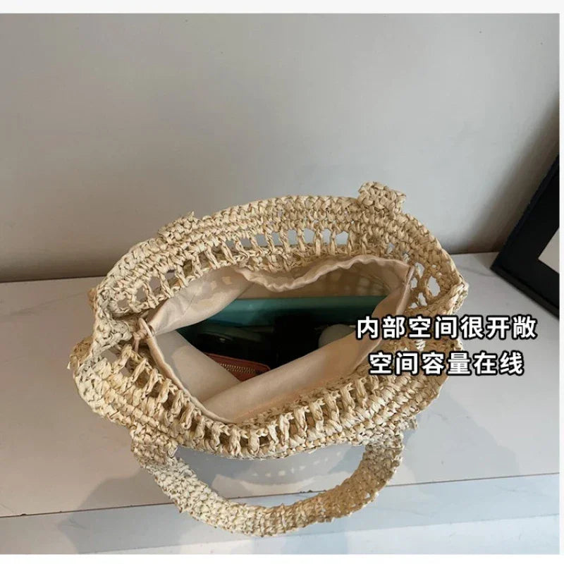 Fashion Straw Hollow Woven Shoulder Bag - Palm and Thread