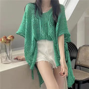 Pure Desire Hollow Lace-up V-neck Knitted Top - Palm and Thread
