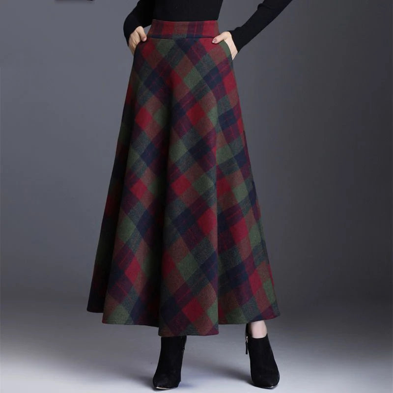 Vintage Plaid Print Woolen Long Skirt - Palm and Thread