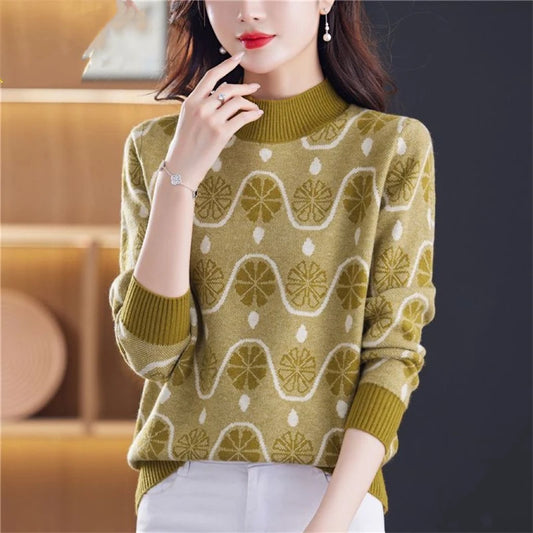 Vintage Fashion Jacquard Knitted Sweater Top - Palm and Thread