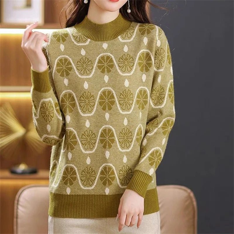 Vintage Fashion Jacquard Knitted Sweater Top - Palm and Thread