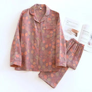 Long-sleeved trousers two-piece cotton crepe flower leaves Pajama set - Palm and Thread
