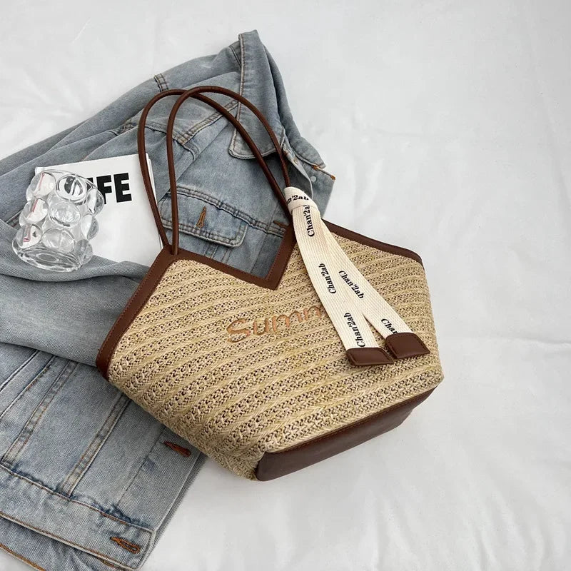 Straw Leisure Capacity Beach Shoulder Bag - Palm and Thread
