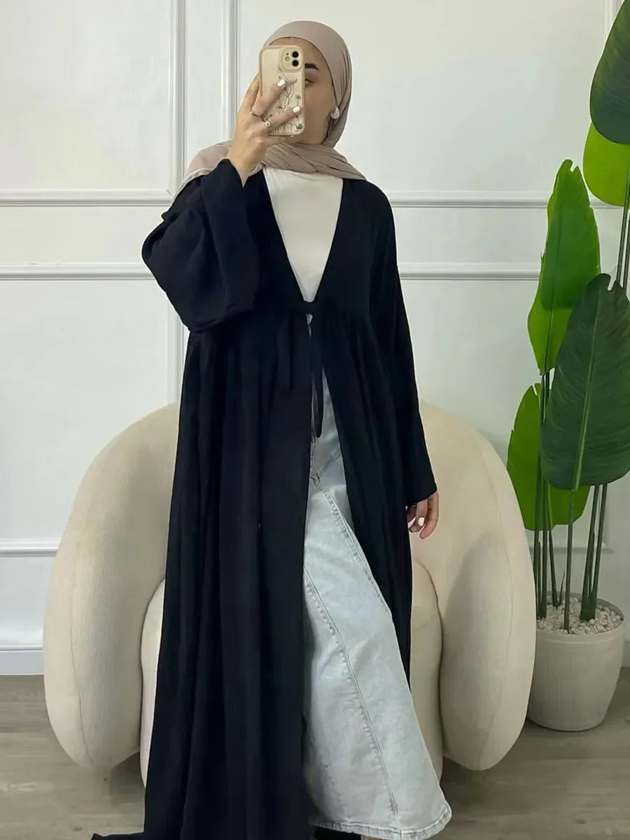 vestidos Loose Lace-ups Cardigan Abaya - Palm and Thread