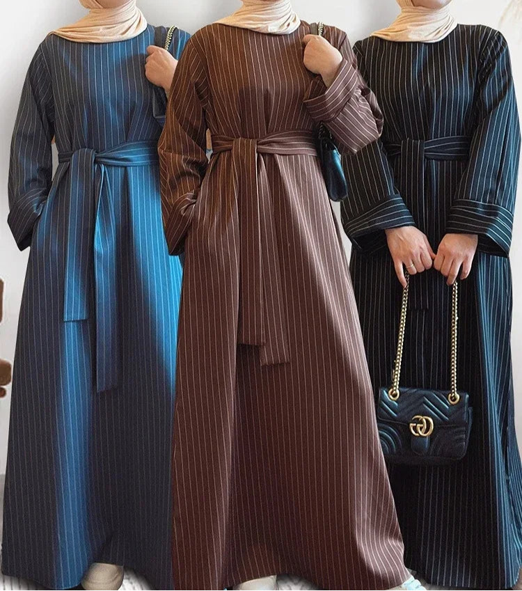 Striped Long Robe Abaya Dress - Palm and Thread