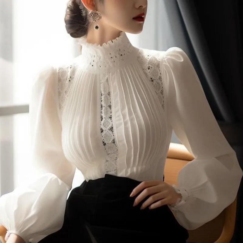 Stand Collar Hollow Out Commute Blouse - Palm and Thread