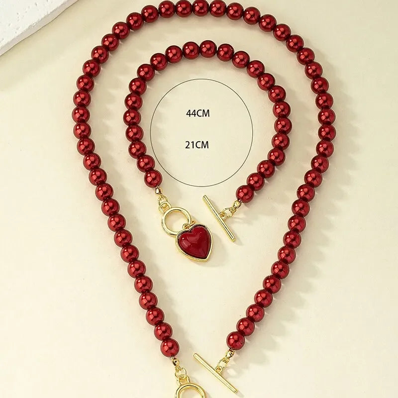 2 Pcs Pearl Necklace Bracelet Jewelry Set - Palm and Thread