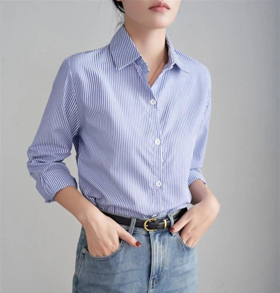 Blue Striped Shirt Top - Palm and Thread