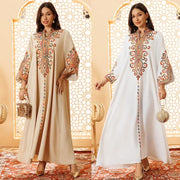 Elegant Long Sleeve V-neck Embroidery Abaya - Palm and Thread