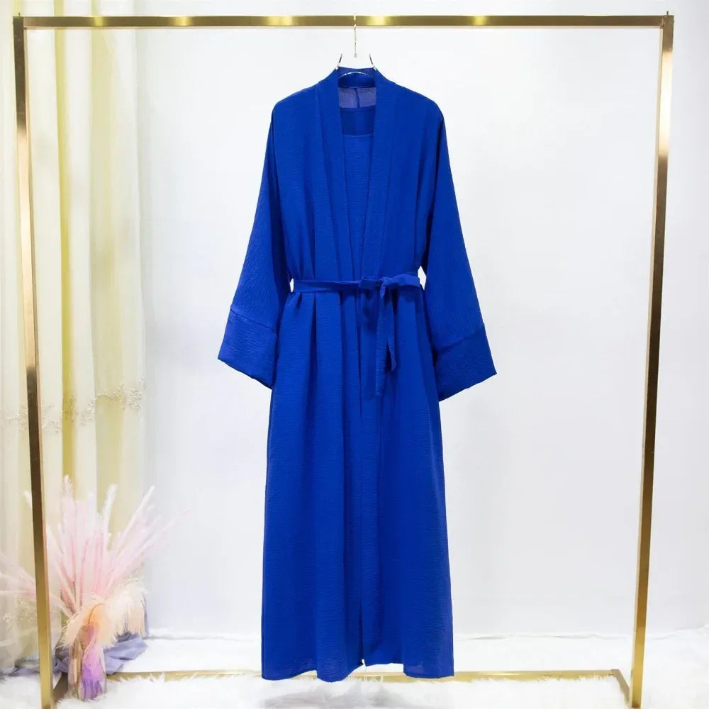 Abaya Two Pieces Women Out Abaya Loose Cardigan Coat Sleeveless Inner - Palm and Thread