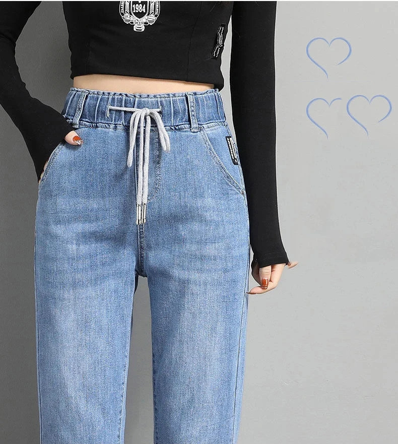 Drawstring Elastic Waist Casual Jeans Pant - Palm and Thread