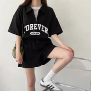 Cotton Ease Zip-Up Polo Shorts Set