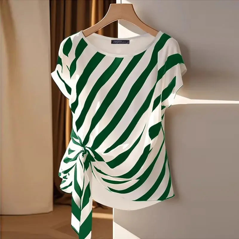 Striped Printed Loose Belted Tunic Top - Palm and Thread