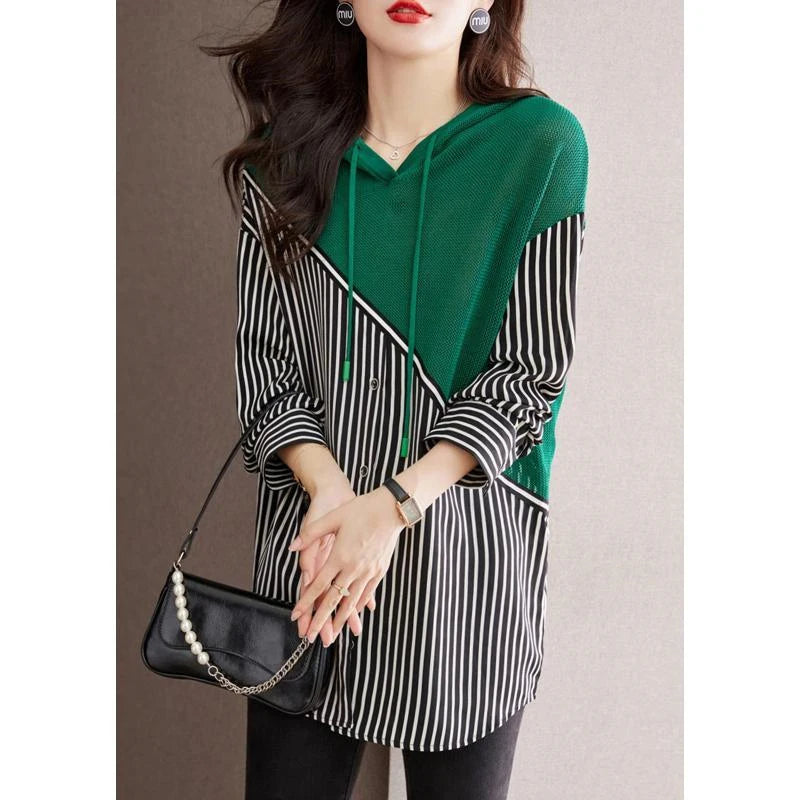 Fashion Striped Patchwork Hooded Shirt Top - Palm and Thread