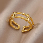 Stainless Steel Gold Color Open Gothic Ring - Palm and Thread