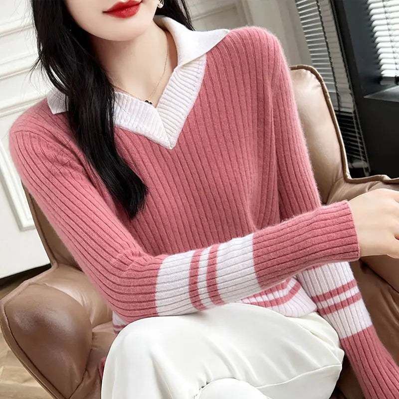 Polo Collar Ribbed Knitted Sweater Top - Palm and Thread